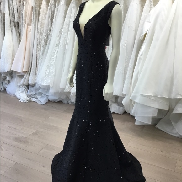 SAMPLE SALE! Tarik Ediz 93331: Sparkling Black Evening Gown